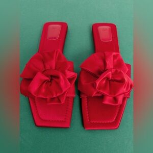 H&M Red Satin Slide Sandals with Bow size 9  NWT